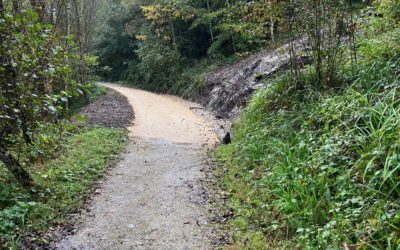 Travaux après un glissement de terrain en aval du barrage